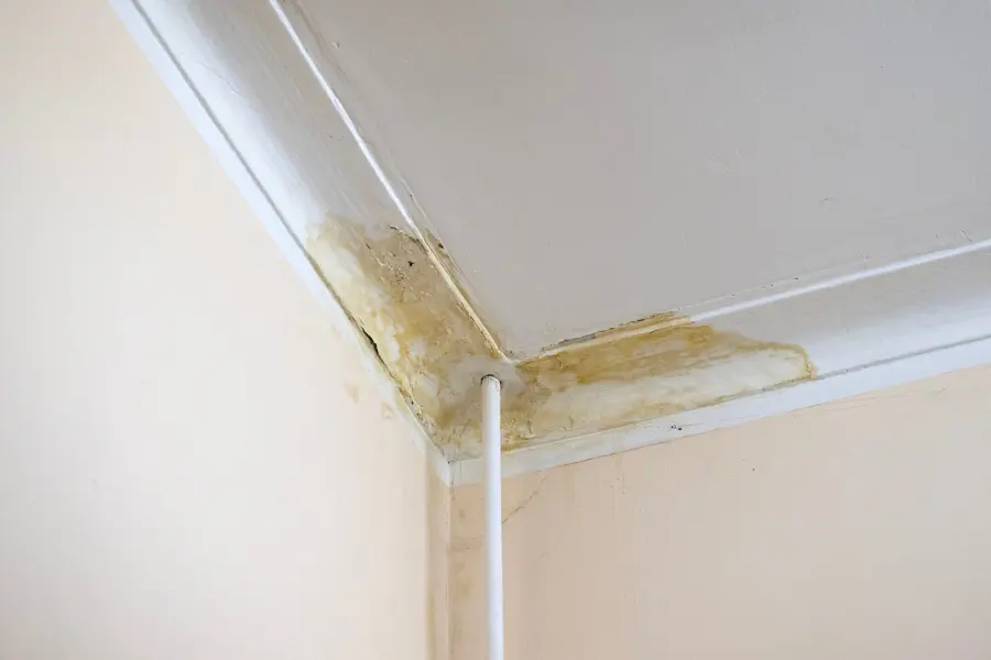 A ceiling leak water stain in a Pomona, CA home