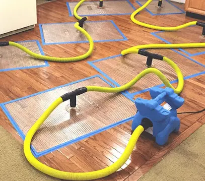 Air movers and dehumidifiers drying a Pomona, CA home